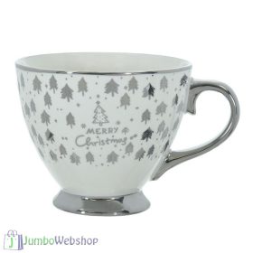 Karácsonyi bögre - ezüst-fehér fenyőfákkal - 415 ml