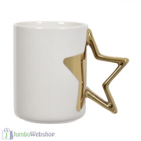 Karácsonyi bögre - fehér-arany csillag fogós - 415 ml