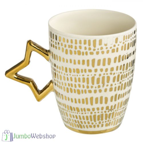 Karácsonyi bögre - fehér-arany csillag fogós - 355ml