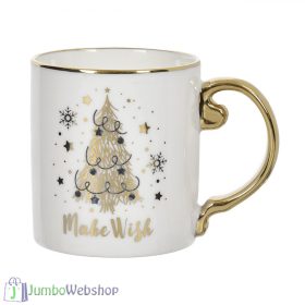 Karácsonyi bögre - fehér, arany fenyőfával - 355ml