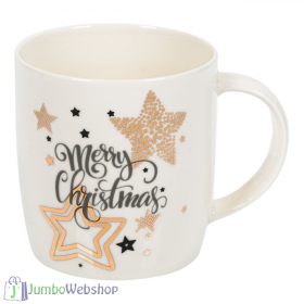 Karácsonyi bögre - fehér, arany csillagok - 325ml