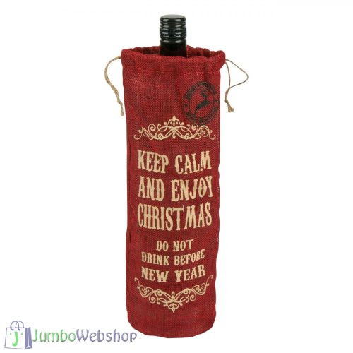 Karácsonyi borosüveg ruha - Keep Calm zsák - 33cm
