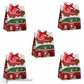 Karácsonyi sütis díszdoboz - házikó cimkékkel - 5db
