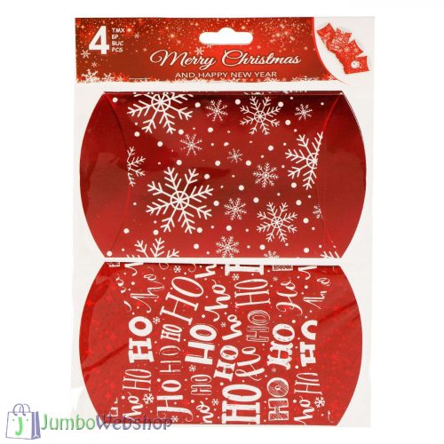 Karácsonyi sütis díszdoboz - piros csillogós - 4db