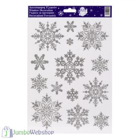 Karácsonyi ablakmatrica - ezüst hópelyhek 20x30cm