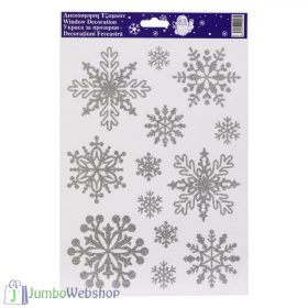 Karácsonyi ablakmatrica - ezüst hópelyhekkel 20x30cm