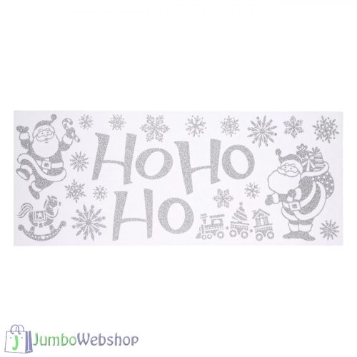 Karácsonyi ablakmatrica - ezüst HoHoHO - 20x60cm