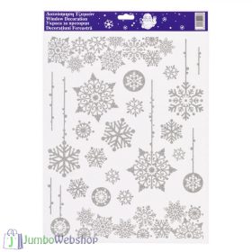 Karácsonyi ablakmatrica - ezüst hópelyhek 30x42cm