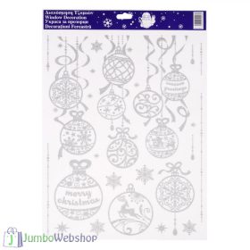 Karácsonyi ablakmatrica - ezüst gömbök - 30x42cm