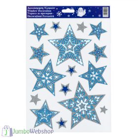 Karácsonyi ablakmatrica - kék-ezüst csillagok-20x30cm