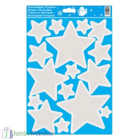 Karácsonyi ablakmatrica - ezüst csillagok 20x30cm