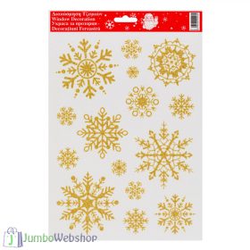 Karácsonyi ablakmatrica - arany hópelyhek 20x30cm