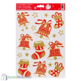 Karácsonyi ablakmatrica -piros-arany csengők 20x30cm