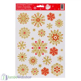 Karácsonyi ablakmatrica - piros-arany hópihék 20x30cm