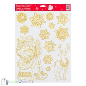 Karácsonyi ablakmatrica - arany Mikulás 30x42cm