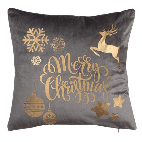Karácsonyi díszpárna - szürke, bársony, Merry Christmas