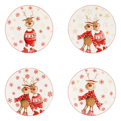 Karácsonyi, díszdobozos porcelántányér készlet -4db-20cm - Rénszarvasok