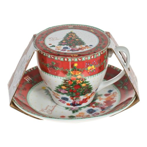 Karácsonyi kávés csésze tányérral - karácsonyofa