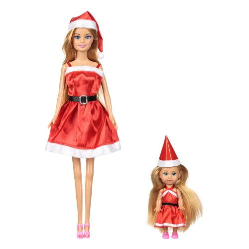 Karácsonyi baba kislánnyal mikulás sapkában