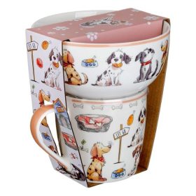 Kerámia Bögre Készlet Fehér Kutya Mintával - 2 db