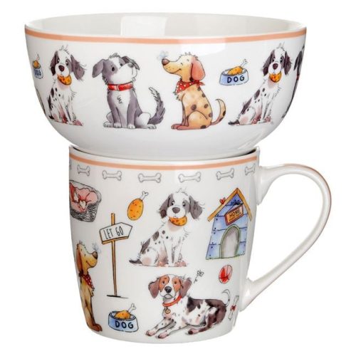 Kerámia Bögre Készlet Fehér Kutya Mintával - 2 db