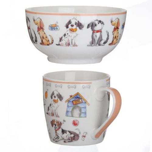 Kerámia Bögre Készlet Fehér Kutya Mintával - 2 db