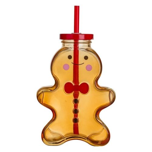 Barna Üveg Pohár Szívószállal – Mézeskalács Ember 420ml