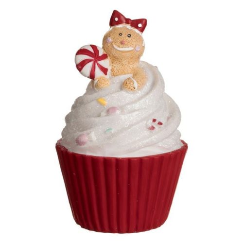 Karácsonyi Dísz – Piros Muffin Tejszínhabbal és Mézeskalács Emberrel Ø8x13,5cm