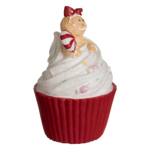 Karácsonyi Dísz – Piros Muffin Tejszínhabbal és Mézeskalács Emberrel Ø8x13,5cm