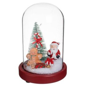   Karácsonyi Dekoratív Üvegbúra Mikulással, Mézeskalácsfigurával és LED-del Ø12x20cm