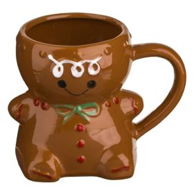   Karácsonyi Kerámia Bögre, Barna, 3D Mézeskalács Mintával 380ml