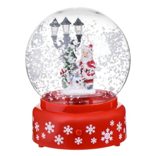 Karácsonyi Hógömb Mikulással, Hóemberrel, Zenével és LED-del Ø18cm