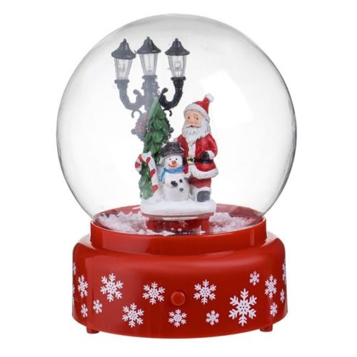 Karácsonyi Hógömb Mikulással, Hóemberrel, Zenével és LED-del Ø18cm