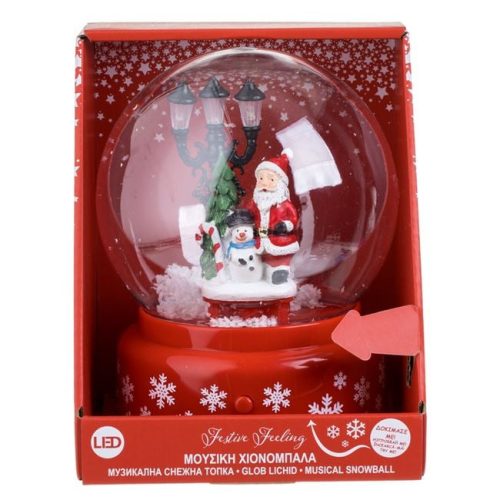 Karácsonyi Hógömb Mikulással, Hóemberrel, Zenével és LED-del Ø18cm