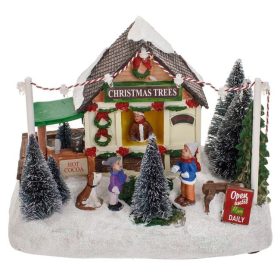   Karácsonyi Jelenet – Fenyőárus Bolt Gyerek Figurákkal, Fény & Zene 19x13x15cm
