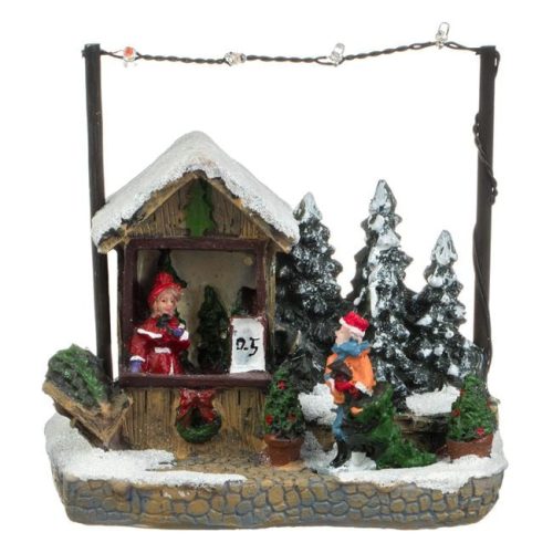 Karácsonyi jelenet Karácsonyfás üzlet Figurákkal & LED világítás 14x8x13cm