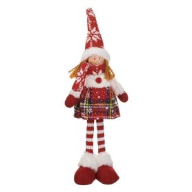   Karácsonyi díszítő figura – angyalka, piros kockás ruhában, 35 cm