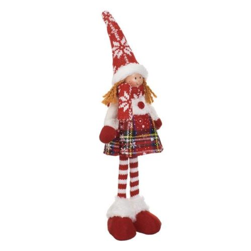 Karácsonyi díszítő figura – angyalka, piros kockás ruhában, 35 cm