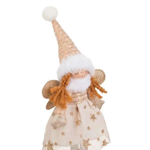 Karácsonyi Angyalkás Figurina Bézs Ruhában 37cm