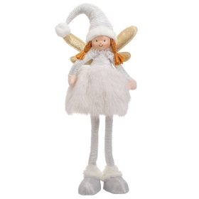  Karácsonyi Dísz Angyal Figura, Fehér Színű, Szampányszín Szárnyakkal, 55 cm