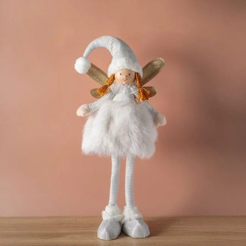 Karácsonyi Dísz Angyal Figura, Fehér Színű, Szampányszín Szárnyakkal, 55 cm
