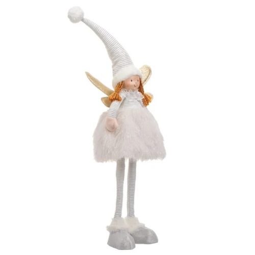 Karácsonyi Dísz Angyal Figura, Fehér Színű, Szampányszín Szárnyakkal, 55 cm