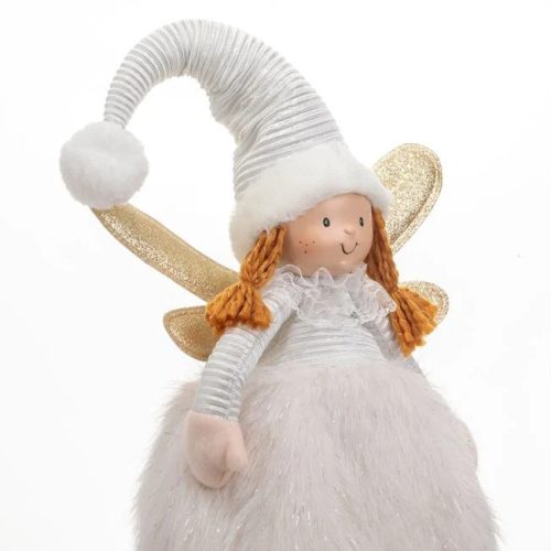 Karácsonyi Dísz Angyal Figura, Fehér Színű, Szampányszín Szárnyakkal, 55 cm