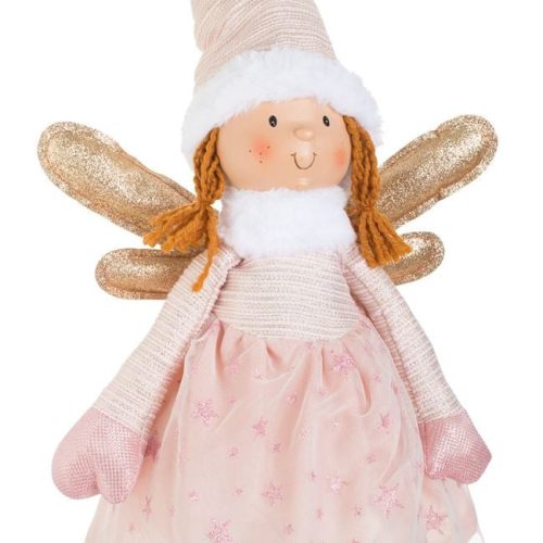 Karácsonyi Tündér, Rózsaszín Ruhában, Kihúzható Lábakkal és LED-fénnyel, 100 cm