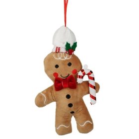   Karácsonyi Dísz Mézeskalács Ember Cukrász, Masnival és Cukorkával, 18 cm