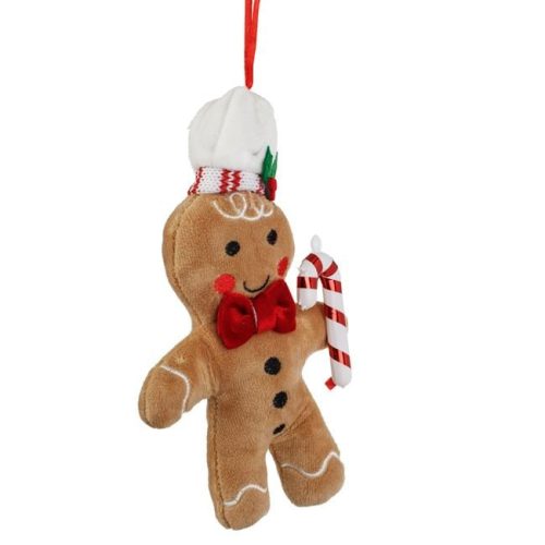 Karácsonyi Dísz Mézeskalács Ember Cukrász, Masnival és Cukorkával, 18 cm