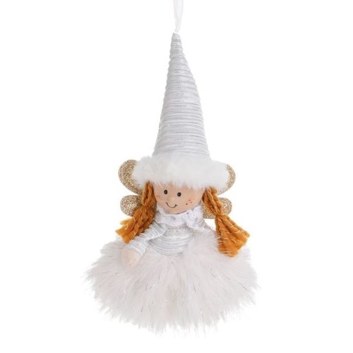 Karácsonyi Dekorációs Figura, Fehér Tündér Szampány Szárnyakkal, 20 cm