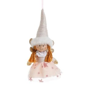   Karácsonyi Dekorációs Figura, Rózsaszín-Szampány Tündér Szárnyakkal és Tul Szoknyával, 20 cm