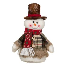   Karácsonyi Dekorációs Figura, Hóember Kockás Kabáttal és Barna Kalappal, 27 cm