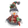 Karácsonyi Dekorációs Figura, Hóember Fehér Testtel, Kockás Kabáttal és Sapkával, 33 cm